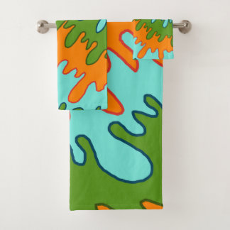 Vetgedrukte Abstracte Oranje Groene Vloeistofdrupp Bad Handdoek