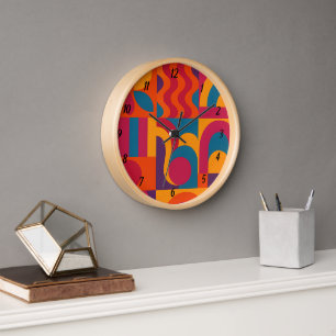 Vetgedrukte Abstracte wandklok – Retropatroon