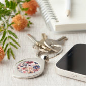 Vetgedrukte bloemen en bladeren patroon roze sleutelhanger (Zijkant)