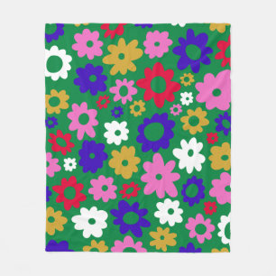 Vetgedrukte  Bloemen Levendig Groen Speelse Bloeme Fleece Deken