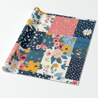 Vetgedrukte bloemen patchwork patroon cadeaupapier