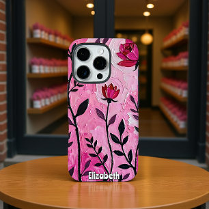 Vetgedrukte bloemkunst in roze iPhone 16 pro hoesje