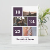 Vetgedrukte blokken Plum Three Foto Save The Date (Staand voorkant)