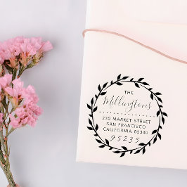 Vetgedrukte Botanische krans Script Naam & Retoura Zelfinktende Stempel