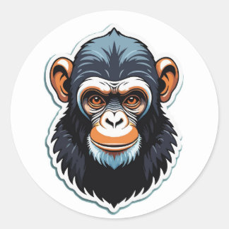 Vetgedrukte Cartoon Ape Head Illustration Ronde Sticker