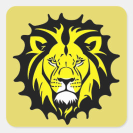 Vetgedrukte Cartoon Lion Head Illustration Vierkante Sticker