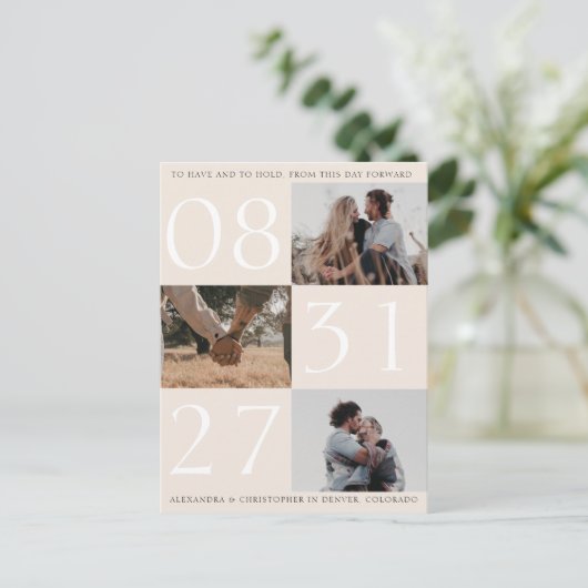 Vetgedrukte datum Triple Photo Save the Date Kaart (Staand voorkant)