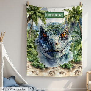 Vetgedrukte dinosaurusdeken gepersonaliseerd met j fleece deken