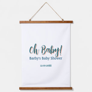 Vetgedrukte eenvoudige blauwe oh baby baby shower hangend wandkleed