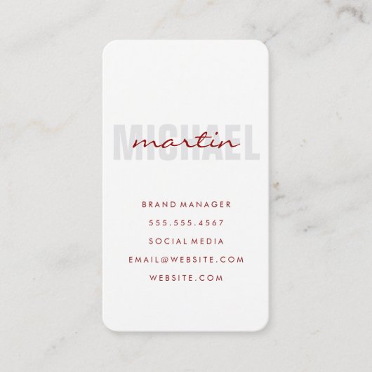 Vetgedrukte en cursieve tekst (rood) visitekaartje (Voorkant)