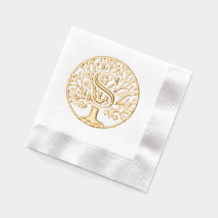 Vetgedrukte enkele Initiaal over Tree of Life #1F Folie Servetten