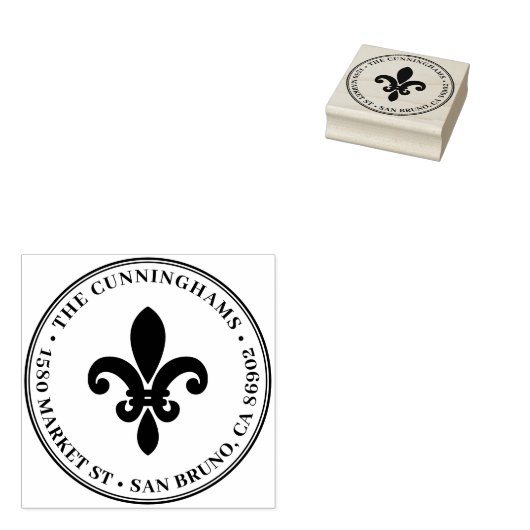 Vetgedrukte Fleur de Lis Ronde familienaam Retoura Rubberstempel (Gestempeld)