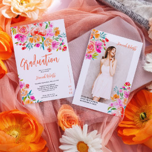 Vetgedrukte foto Boho oranje bloemenafstuderen Aankondiging