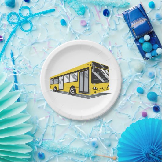 Vetgedrukte gele stadsbus openbaar vervoer papieren bordje (Feest)