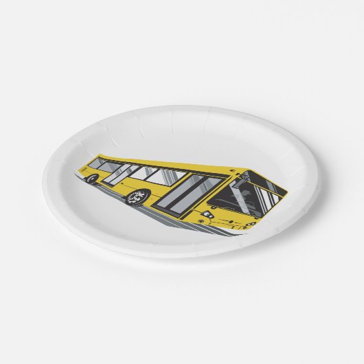 Vetgedrukte gele stadsbus openbaar vervoer papieren bordje (Gekanteld)