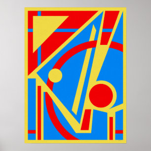Vetgedrukte geometrische Abstract in rood, blauw e Poster