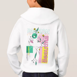 Vetgedrukte Graphic Hoodie voor Meisjes – Wit, Leu