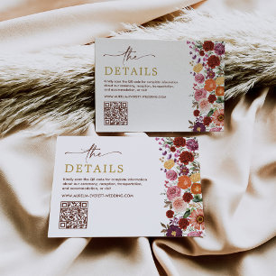 Vetgedrukte Herfst Wildflower Field Wedding Detail Informatiekaartje