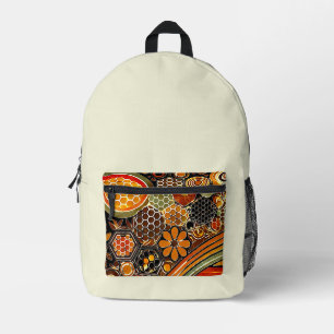Vetgedrukte honingraatrugzak   Retro Bee Design Bedrukte Rugzak