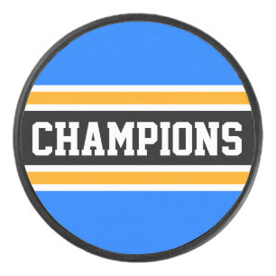 Vetgedrukte KAMPIOENEN Helderblauw Geel Zwart Stre Hockey Puck