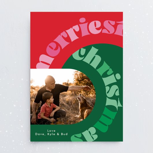 Vetgedrukte kleurrijke typografie ovaal twee foto  feestdagenkaart