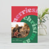 Vetgedrukte kleurrijke typografie ovaal twee foto  feestdagenkaart (Staand voorkant)