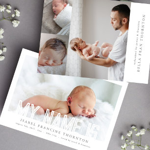 VETGEDRUKTE LIJNEN TEKST NAAM collage foto baby ge Aankondiging