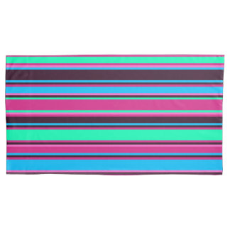 Vetgedrukte Magenta, Aqua en Blue Striped Kussensl Kussensloop