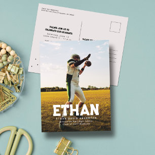 Vetgedrukte naam een foto sportieve afstuderen uit briefkaart