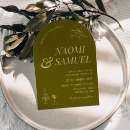 Vetgedrukte namen Arch Olive Green Wedding Kaart