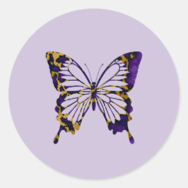 Vetgedrukte Paarse en gouden marmeren vlinder Ronde Sticker