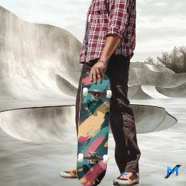 Vetgedrukte penseelstreek - Dark Abstract Minimali Skateboard