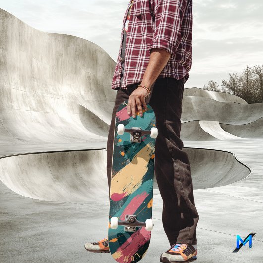 Vetgedrukte penseelstreek - Dark Abstract Minimali Skateboard