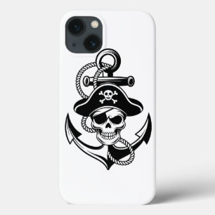 Vetgedrukte piratenschedel en anker - nautisch ont iPhone 13 hoesje