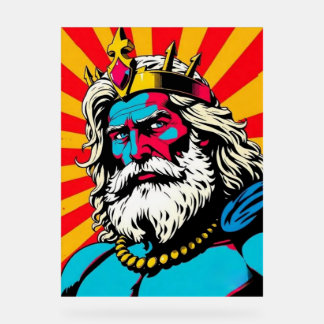 Vetgedrukte Pop Art Zeus – Kleurrijke Griekse God Acryl Bord