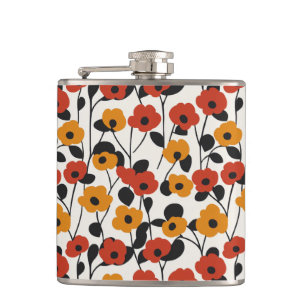 Vetgedrukte Retro Bloemenpatroon Rood, Sinaasappel Heupfles