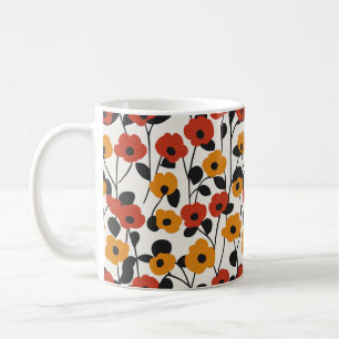 Vetgedrukte Retro Bloemenpatroon Rood, Sinaasappel Koffiemok