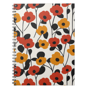 Vetgedrukte Retro Bloemenpatroon Rood, Sinaasappel Notitieboek