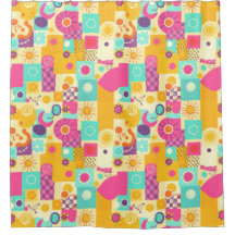 Vetgedrukte Retro Douchegordijn – 90s Kleurrijke C