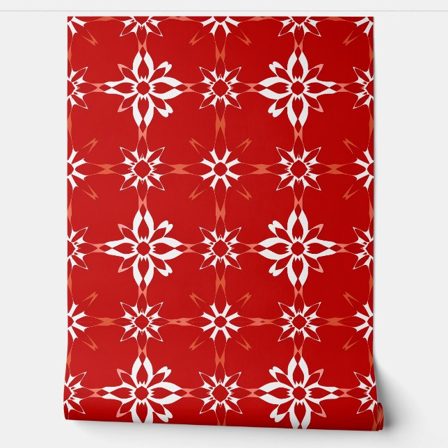 Vetgedrukte rode bloem geometrisch patroon ontwerp behang (Afrollen)