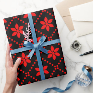 Vetgedrukte rode bloemen geometrisch inpakpapier