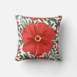 Vetgedrukte rode bloemmotief met weelderige groene kussen