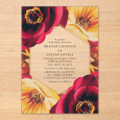 Vetgedrukte rode en gele bloemen geometrische brui acryl uitnodigingen (Voorkant)