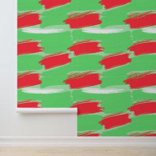 Vetgedrukte rode en groene Abstracte penseelstreek Behang