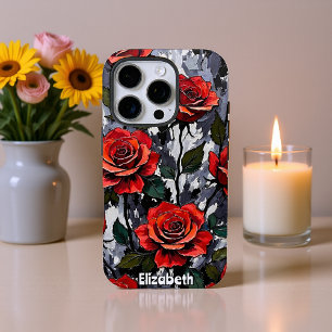 Vetgedrukte rode rozen op grijze achtergrond iPhone 16 pro hoesje
