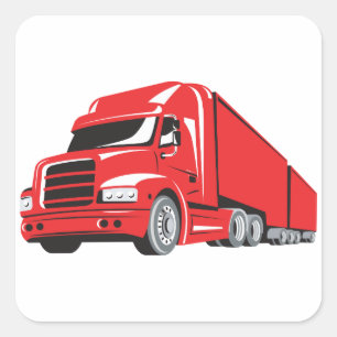 Vetgedrukte rode semi-truck Big Rig Trucker Vierkante Sticker