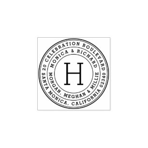 Vetgedrukte Ronde Familienamen & Monogram Retourad Rubberstempel