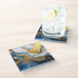 Vetgedrukte splash van goud en blauw glazen onderzetter