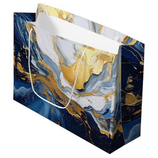 Vetgedrukte splash van goud en blauw groot cadeauzakje (Voorkant Gekanteld)