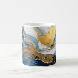 Vetgedrukte splash van goud en blauw koffiemok